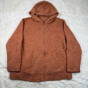 Women's Hooded Full Zip Cardigan Sweater Orange Size Large